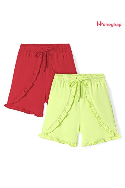 Honeyhap شورت مكشكش بلمسة نهائية بيولوجية، عبوة من قطعتين - أحمر عالي المخاطر...