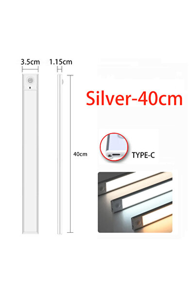 Choice ضوء خزانة LED لاسلكي USB من Wiscolor Type-C فضي 40 سم مع مستشعر حركة م...