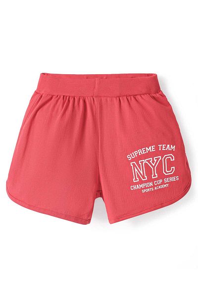 Honeyhap Premium 100% Cotton Knit Shorts Text Print Pack of 2-Navy Peony and High Risk Red