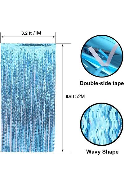 Choice ستائر من رقائق معدنية من Deep Sapphire مكونة من قطعتين 2 * 1 متر باللون الأزرق، مناسبة لحفلات استقبال المولود، حورية البحر