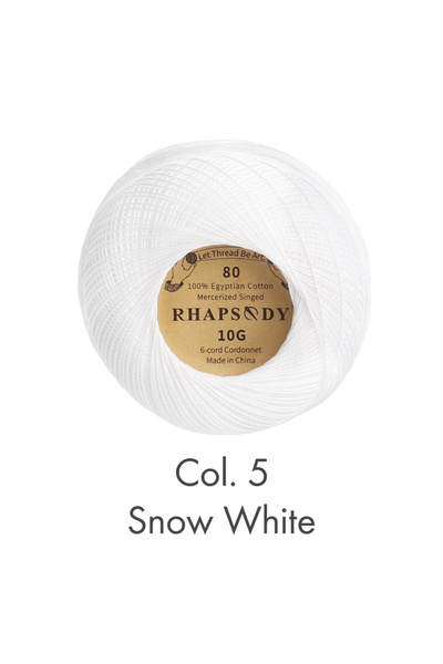 Choice 5 خيوط كروشيه قطنية من سنو وايت رابسودي بريميوم مقاس 80 مصنوعة من 100%...
