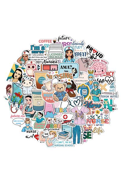 Choice 50 قطعة من ملصقات كرتون ساحة المعركة ممرضة الملاك الأبيض أشكال مختلفة لأجهزة الكمبيوتر المحمولة والهاتف