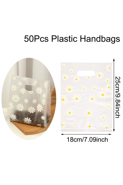 Choice 18x25cm 18x25cm 50pcs Daisy Printed Plastic Gift Bags With Plastic Handle, 25*18cm Gift Bag, Perfect
