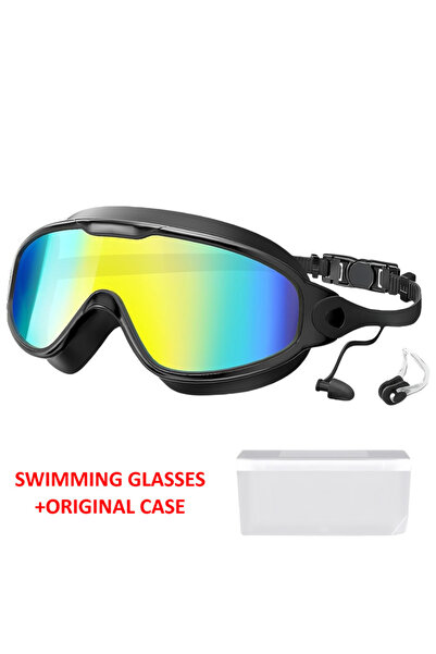 Choice Black-golden-case Large Frame Adult Swim Goggles Anti-Fog Wide View Co...