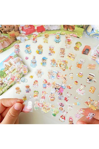 Miniso 8PCS Stickers 8PCS Sylvanian Families Anime Stickers Die-cutting Applique Computer Skateboard Laser