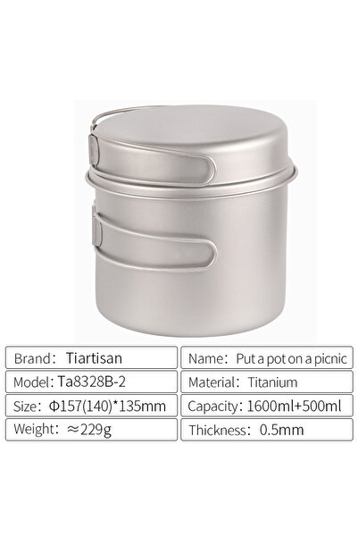 Choice T-Ta8328BN-2 Tiartisan Titanium Folding Handle Camping Pot Frying Pan ...
