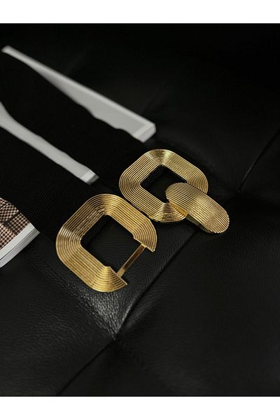 FioriModa Square Gold Buckle Snap Elastic Belt for Women, Coat Belt, Shirt Belt, Dress Belt