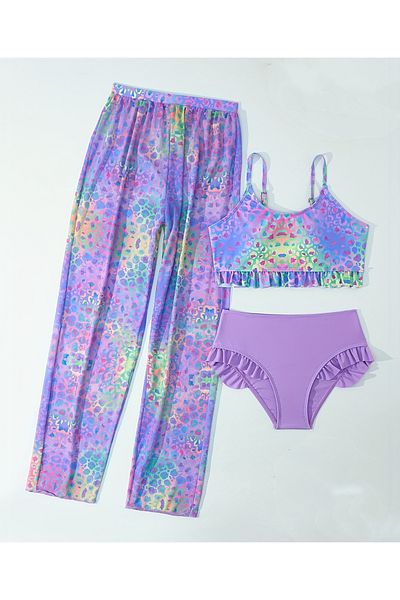 SAPS All Over Printed Two Piece Swimsuit with Pant - Purple
