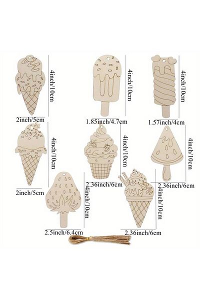 Choice 16pcs mixed 16Pcs Ice Lolly Wooden Crafts Multi Unpainted Hanging Ornmanet For Summer Birthday Party