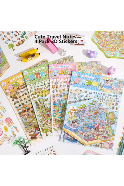 Choice Cute Travel Notes 4 Pack Cute Travel Notes 3D Scrapbooking Stickers Set Large Size Landscaping PET W