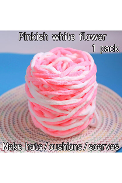 Choice خيط أبيض وردي 100 جرام/كرة شريط ثلجي ناعم ودافئ من خيوط الشنيل الصوفية الخشنة المنسوجة بطانية نعال B