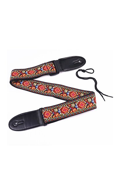 Choice1 Red Flower Embroidered Print Guitar Strap Vintage Ethnic Style Adjust...
