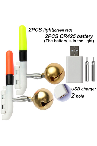 Choice عصا صيد مضيئة من GOBAIT باللون الأخضر والأحمر مزودة بجرس LED CR425 وبطارية 3.6 فولت وشحن USB وأدوات صيد مضيئة في الليل