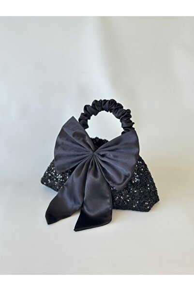 posst bag Geantă de mână pentru rochie de seară cu fundă cu paiete negre