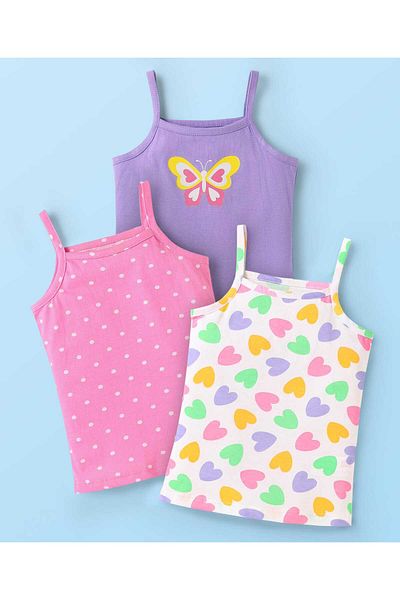 Babyhug 100% Cotton Single Jersey Knit Slips With Polka Dots & Heart Print - Pink Purple & White