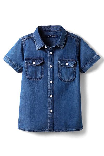 Pine kids Woven Half Sleeves Denim Washed Shirt - Blue