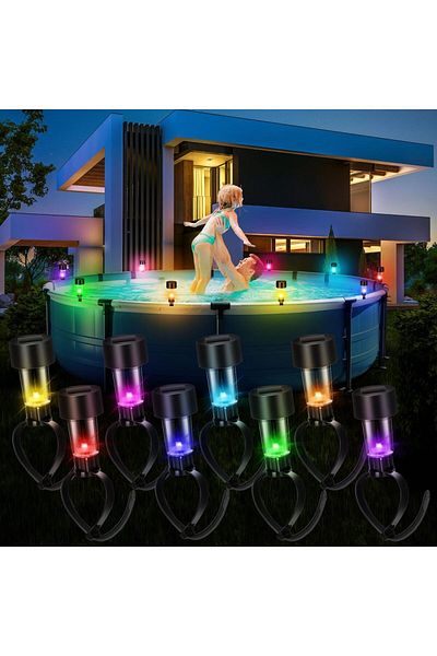 Choice 8pcs 8 swimming pool solar lights, waterproof lights, outdoor swimming pool accessories, colored lig