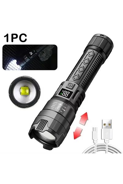 Choice ZOOM 1Pac P50 Rechargeable LED Flashlight Zoomable Torch with LCD Display 3 Modes Waterproof High Po
