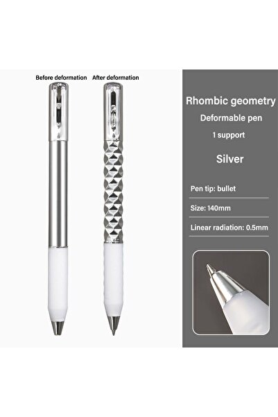 Choice قلم جل معدني فضي بتشوه هندسي محايد، قلم جل مثير للاهتمام لتغيير الشكل،...