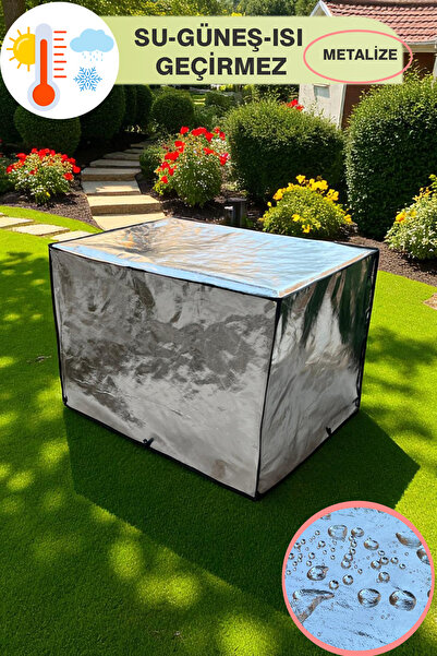 KAŞIKBEY GÜMÜŞ GRİ Güneş Su Geçirmez 80X60x80 Cm Bahçe Masa Sandalye Mangal Barbekü Koruma Örtüsü Branda