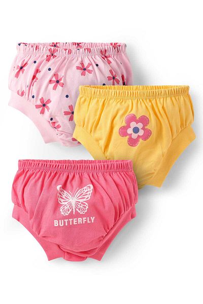 Doodle Poodle Doodle Poodle 100% Cotton Single Jersey Knit Bloomers Floral & Print Pack Of 3-Pink & Yellow