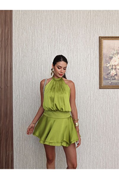 ESRAHELVACI Sırtı Açık Eteği Volan Mini Elbise