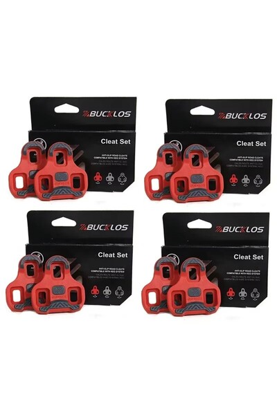 BUCKLOS 4 قطع - مشبك دواسات دراجات طريق باللون الأحمر لدواسة LOOK KEO المضادة للانزلاق بدون مشبك