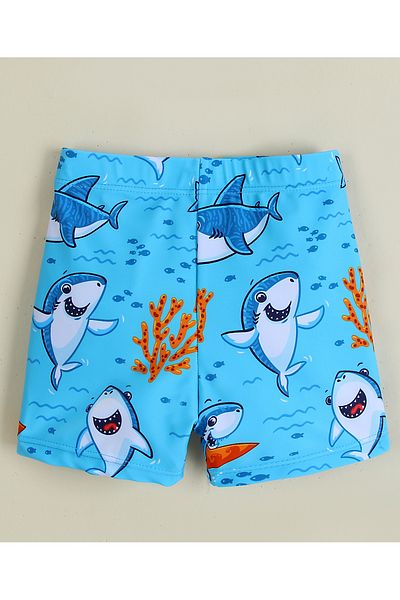 SAPS Sharks Printed Elastic Waist Swimming Trunks - Blue