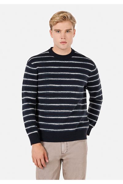 Colin's Regular Fit Round Neck Striped Men's Navy Blue Sweater