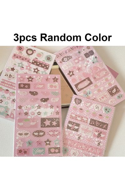 Choice 3pcs Random Color Ins Style Sweet Girl Pink Series Notes Strawberry Star Flash Film Goo Card Sticker