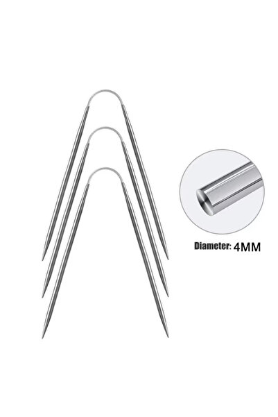 Choice5 إبر حياكة دائرية مقاس 4 مم، مجموعة من 3 إبر حياكة دائرية معدنية، حياك...