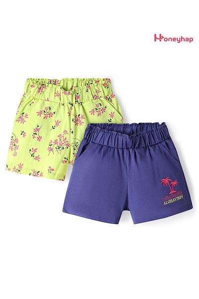 Honeyhap Bio Finish Shorts with Floral & Beach Theme Print Pack of 2 - Sunny Lime & Limoges