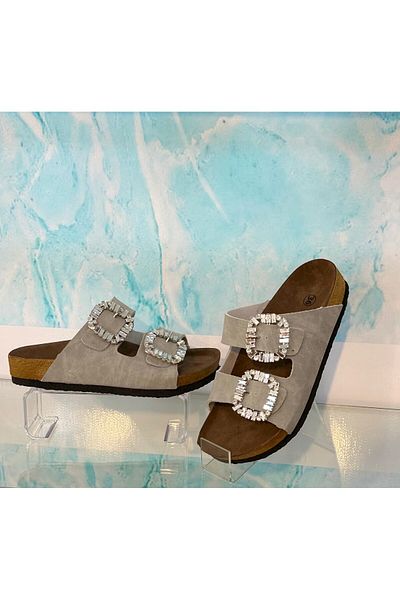 Nexs Mahcerys Women's Stoned Double Buckle Gray Slippers (Not Wear in Water)