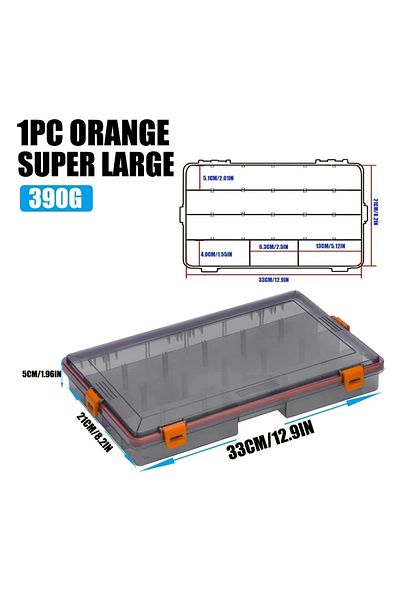 Choice Super Large Orange CAZULO Durable Waterproof Fishing Gear Box with Transparent Adjustable Partition,