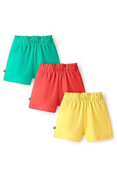 Bonfino 100% Cotton Solid Shorts (Pack of 3) - Red, Green, Yellow