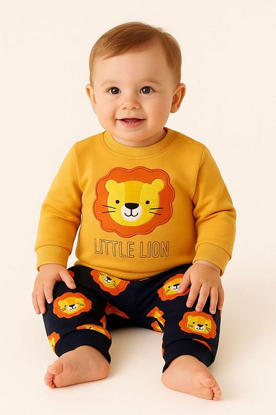 MixMax Bebe 100% Cotton Lion Printed Long Sleeve Bottom Top Baby Boy Set