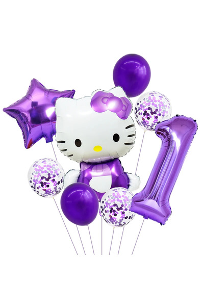 Miniso 1 set 8 pcs 8pcs Hello Kitty Foil Balloons Set Anime Cat Confetti Latex Balloon Kids Birthday Party