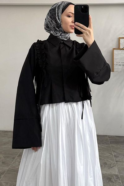 Tesettür Diyarı Tie-Up Shoulder Ruffle Detailed Shirt