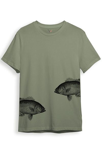 WİDİ Artistic Fish Pattern Simple and Modern Design Digital Printed 100% Cotton Regular Fit Unisex T-Shirt