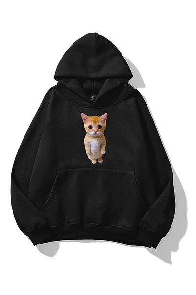 Trendiz Unisex Sad Cat Sweatshirt Black