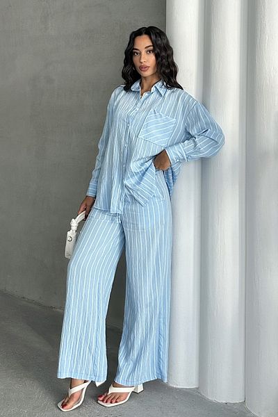 MD trend Women's Striped Shirt Pants Double Suit
