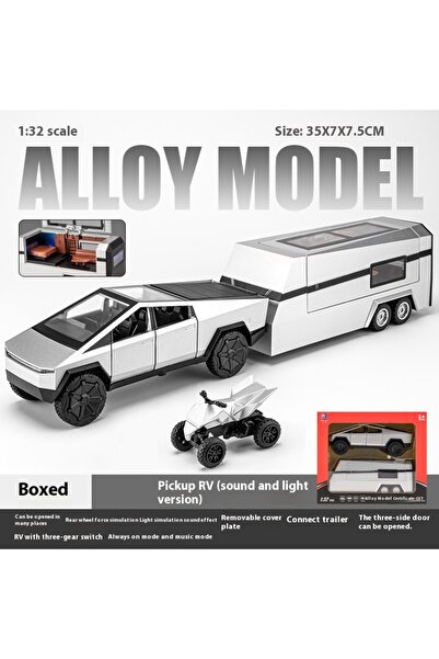 Choice1 32 RV silver Cybertruck Pickup Trailer RV Metal Alloy Toys Car Model Diecast Off-road Vehicle Gift F