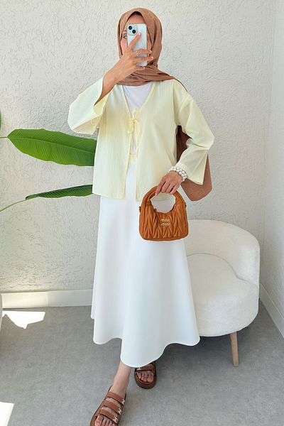 Salih Çelebi Striped Rope Laced Kimono 2357 - Yellow