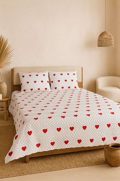 Evimcim Love Quilted Single Bed Sheet Set White 160X240 cm Including 1 Pillow Case