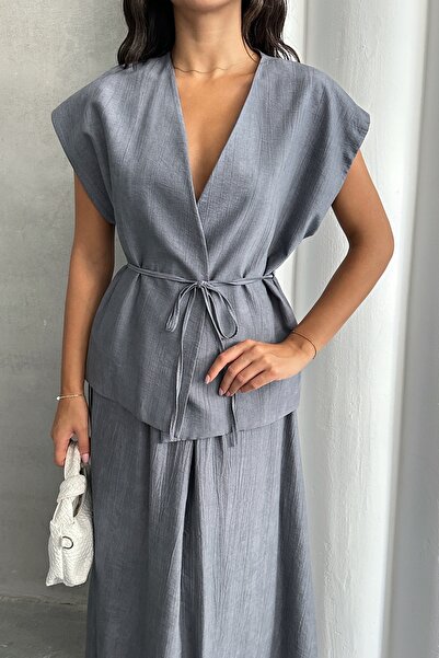 MD trend Women's Tie-Up Vest Skirt Double Set