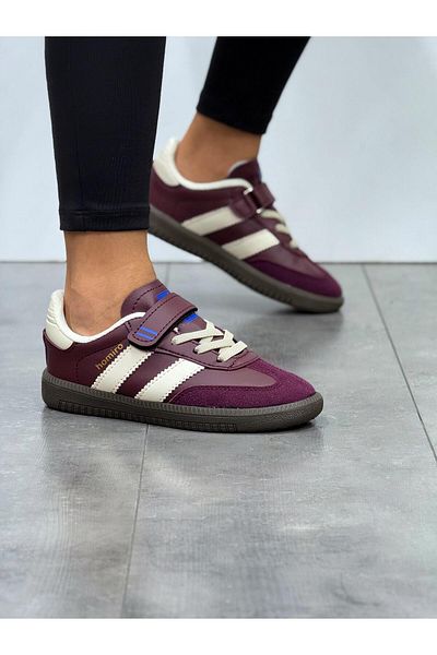 homiro Children's Velcro Lace Waterproof Sports Shoes - Claret Red Beige