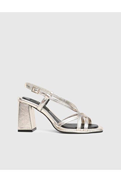 İLVİ Trinny Genuine Leather Gold Color Women's Heeled Sandals