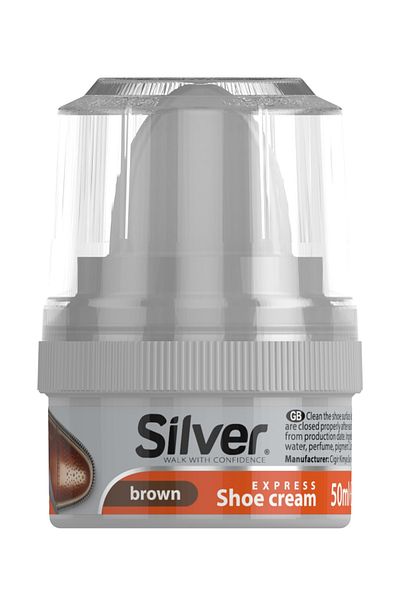 Silver Cream brown leather care kit, brush, sponge, Silver deodorant.