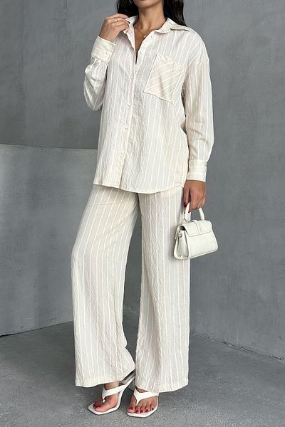 MD trend Women's Striped Shirt Pants Double Suit