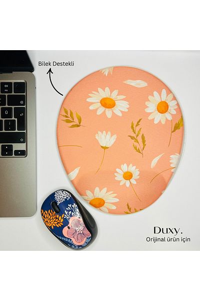 Duxy Flower Pattern Wrist Support Mouse Pad, Non-Slip Base, Comfortable and Soft Mousepad for Home Office and Gaming